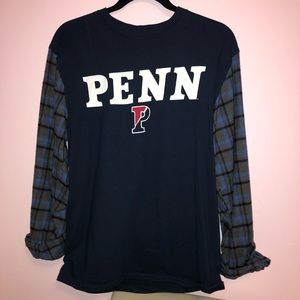 PENN UNIVERSITY OF PENNSYLVANIA Long Sleeve Tee - Navy and Plaid sleeves